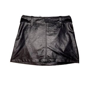90’s FAUX LEATHER COMFY BLACK BODYCON MINI SKIRT WITH TIE UP BELT